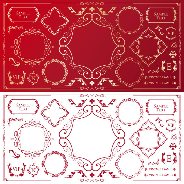 圣诞主题框架设计套装。华丽优雅的设计材料图片下载