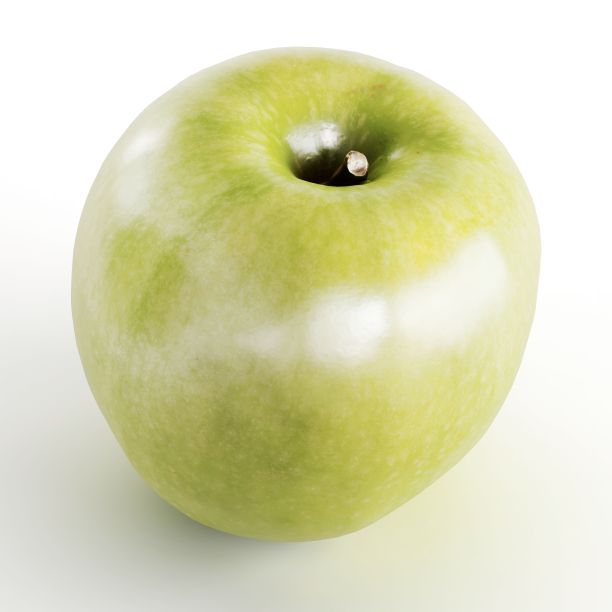 一个新鲜成熟的绿苹果在白色背景上的逼真3d渲染图片下载