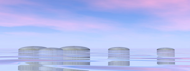 禅石由美丽的日落- 3D渲染图片下载