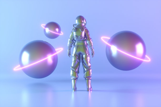 宇航员与星系行星进行太空探索图片下载