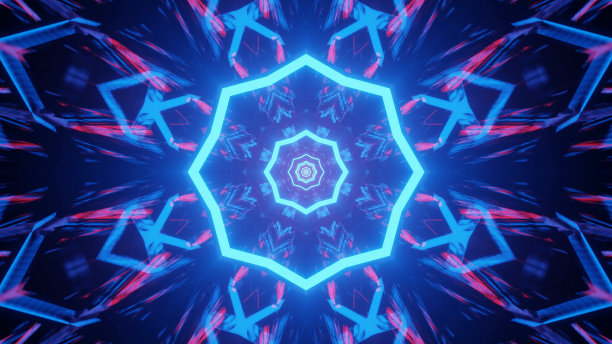 3D渲染插画的未来主义背景与抽象发光的橙色和蓝色的灯图片下载