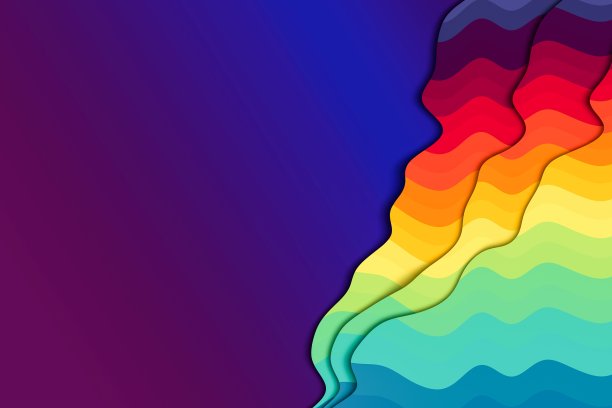 在紫色渐变背景上的彩虹色波浪插图图片下载