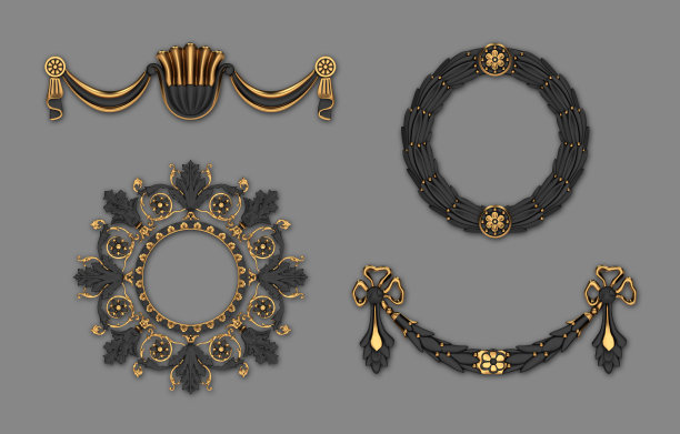 金色和深灰色的节日装饰和装饰品图片下载