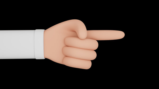 3d渲染的孤立的手与食指指向右边的黑色背景。图片下载