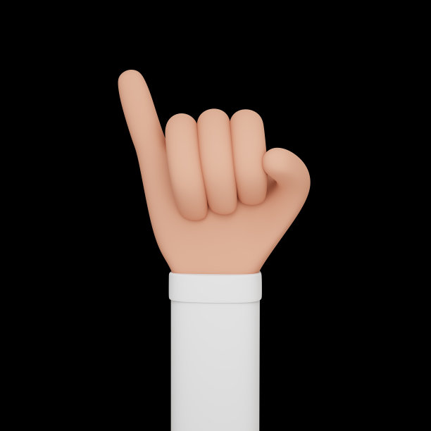 在黑色背景下，小拇指抬起的独立手的3d渲染。图片下载