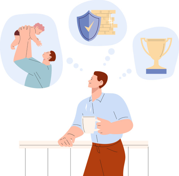 男人梦想着家庭，孩子，金钱和生意图片下载