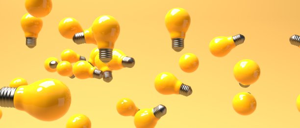 彩色背景上的分散灯泡- 3D图片下载