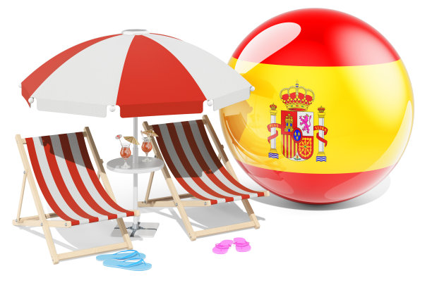 西班牙度假村，西班牙度假，旅游，旅游套餐的概念。三维渲染图片下载