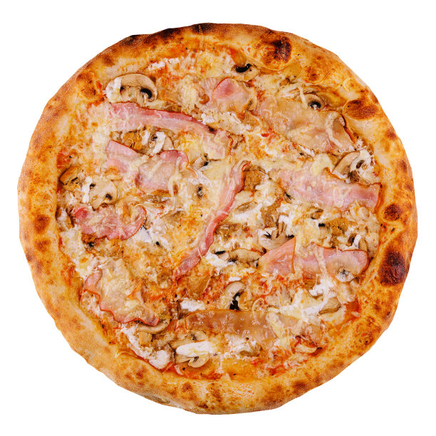 披萨上有蘑菇和培根图片下载