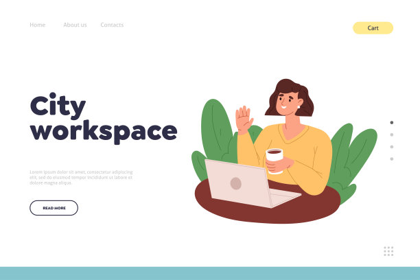 城市工作空间的概念登陆页与年轻女性自由职业者在线会议与同事图片下载