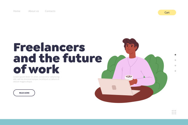 自由职业者未来的工作概念登陆页面与远程工人坐在笔记本电脑前图片下载