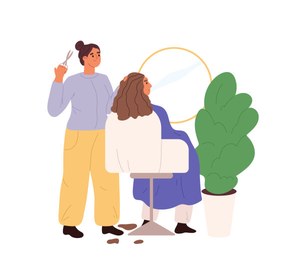 女发型师在沙龙为女顾客理发。理发师做发型图片下载