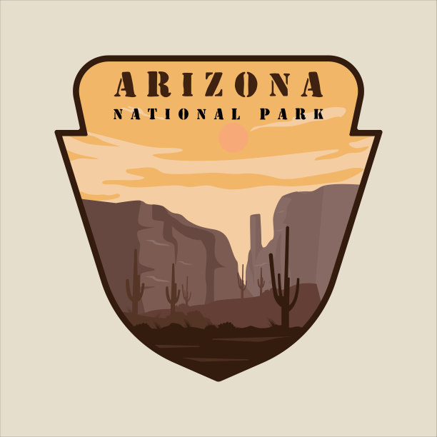 亚利桑那州标志矢量插图模板图形设计。为旅游公司提供国家公园标志贴纸图片下载