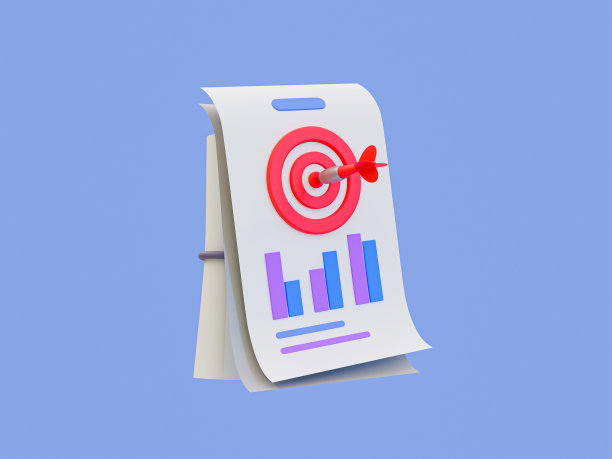 3d最小财务分析。财务目标。投资计划。数据分析的概念。有统计图表和圆靶的论文。3 d演示。图片下载