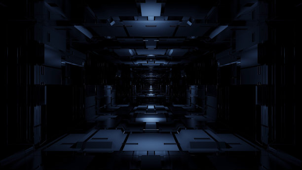 抽象科幻插画的蓝色未来光模式在黑暗的背景图片下载