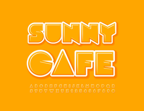 矢量创意标志阳光咖啡馆。光面字母字母和数字集图片下载