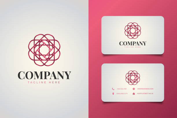 极简几何花卉标志的线性风格与紫色渐变概念和名片模板酒店，沙龙，水疗中心或化妆品标志设计概念。图片下载