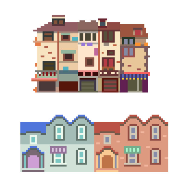 像素艺术小镇住宅建筑图片下载