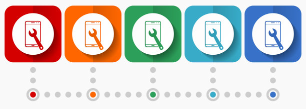 手机，智能手机服务矢量图标，信息图形模板，一套平面设计符号在5种颜色的选项图片下载