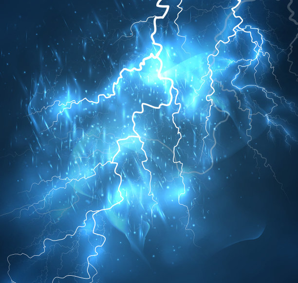 黑暗天空中明亮的闪电。矢量图图片下载