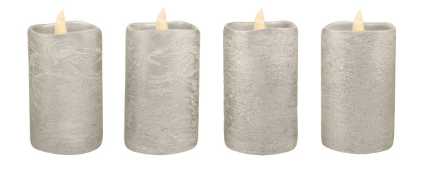四个银色复古LED真实蜡蜡烛孤立在白色背景图片下载