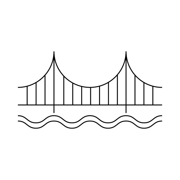 剪影桥梁图标，城市建筑设计，交通线路建设符号矢量插画图片下载