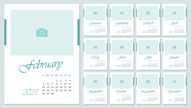 2023年月历。商务日历，有拍照的地方。图片下载