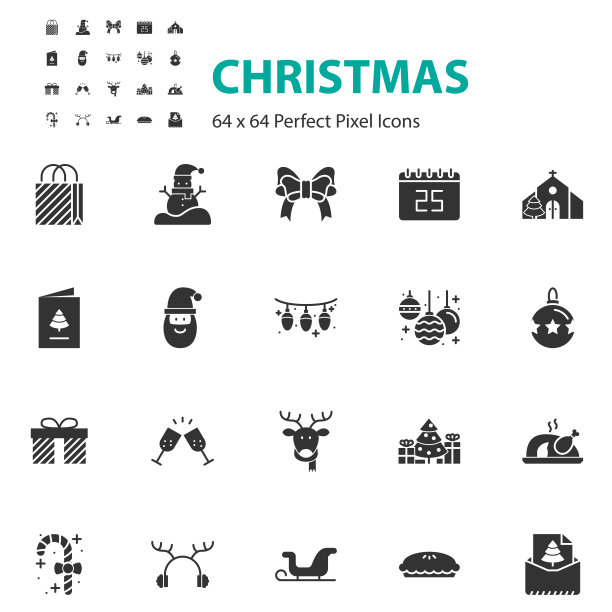 一套圣诞图标，冬天，十二月图片下载
