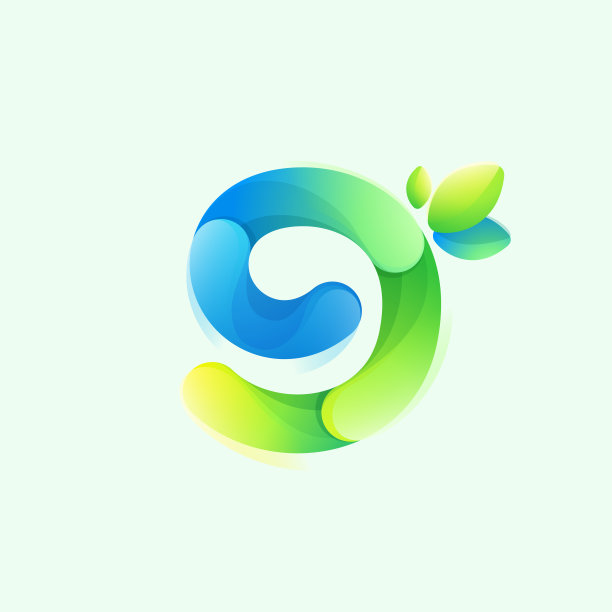 9号生态标志与渐变线与绿叶。由重叠部分组成的环保图标。图片下载