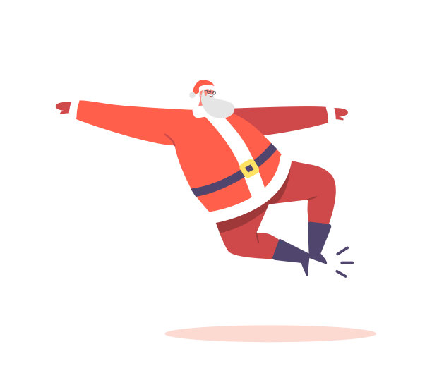 圣诞老人穿着红色传统服装跳舞，在空中拍靴子。圣诞人物在晚会上表演舞蹈图片下载