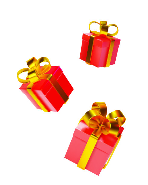 红色浮动礼盒与金色蝴蝶结在一个孤立的背景。3 d渲染。矢量图图片下载