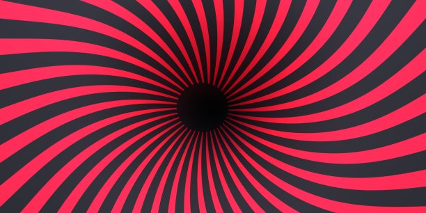 抽象隧道，黑洞。曲率的表面。黑色和红色条纹纹理。三维渲染图片下载