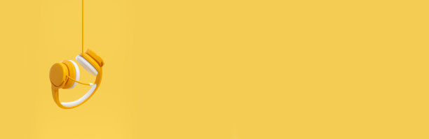 耳机挂在电线上，长长的横幅复制空间图片下载