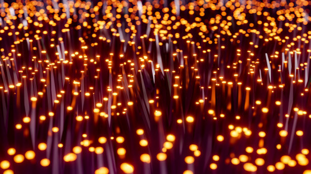 橙色的led在波浪形移动。3 d渲染图图片下载