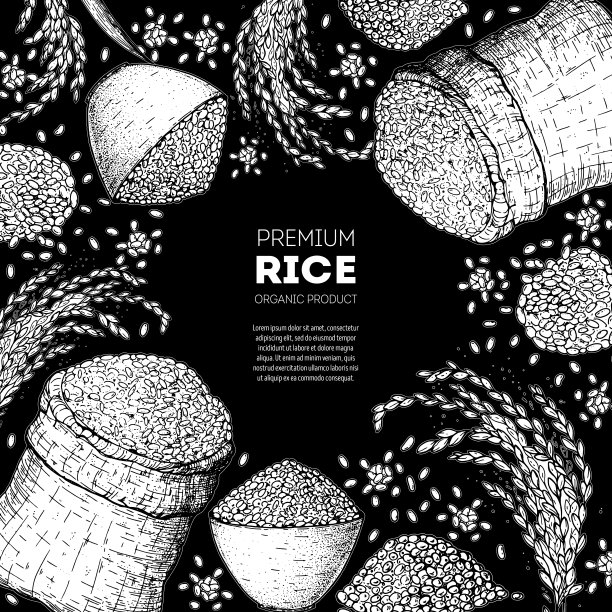 米手画矢量插图。袋米素描。包装设计图片下载