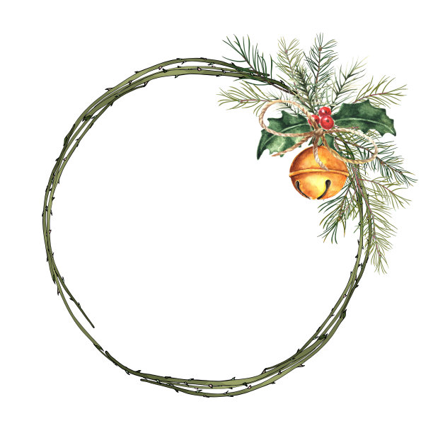 圣诞圆框架与杉木树枝和铃铛图片下载