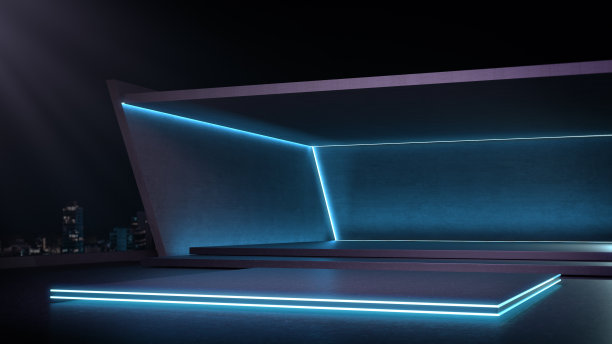 未来风格的展厅产品展示与夜城背景。图片下载