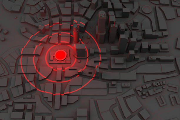 概念红色震中在黑色抽象的城市图片下载