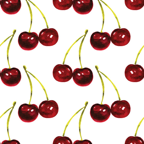 樱桃浆果水彩无缝图案图片下载