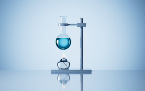 实验室的圆瓶和酒精灯，3d渲染。图片下载