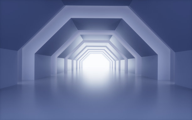 蓝色几何隧道，3d渲染。图片下载