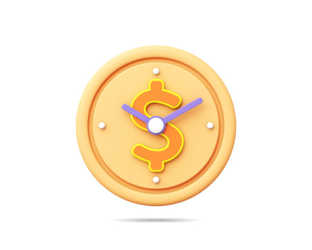 金钱或硬币美元时钟时间营销目标启动成功投资经济战略财务和税收业务利润和预算在白色背景。剪切路径。3 d演示。图片下载