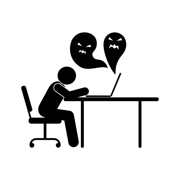 说明了互联网的负面影响，恶意影响通过网络，一个人用笔记本电脑，孤立的图标图片下载