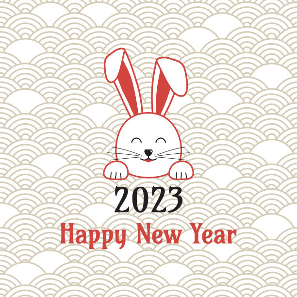 中国新年兔子符号2023在亚洲旗帜，节日矢量背景，传统的红兔农历生肖，快乐可爱的兔子在东方图案。动物illustrtion图片下载