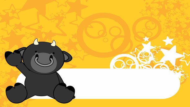 坐着的小公牛赤壁卡通插画背景图片下载