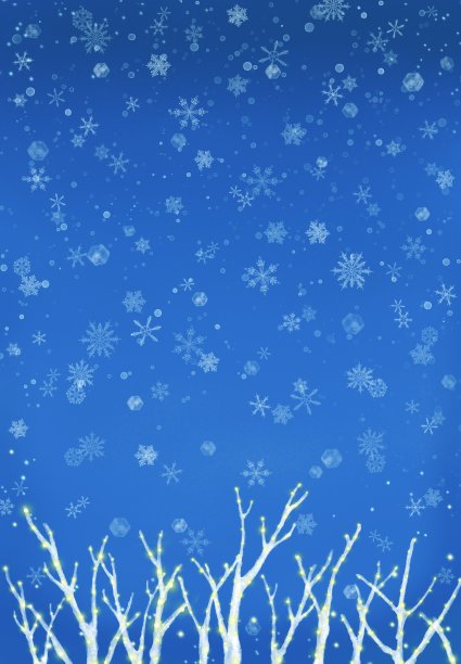 雪花落在被照亮的树上的插图。图片下载