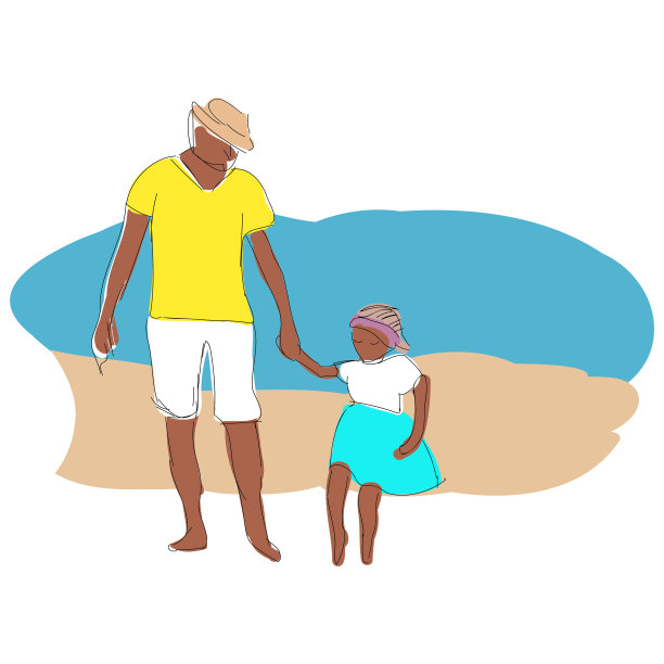 父亲和女儿在海滩上散步图片下载