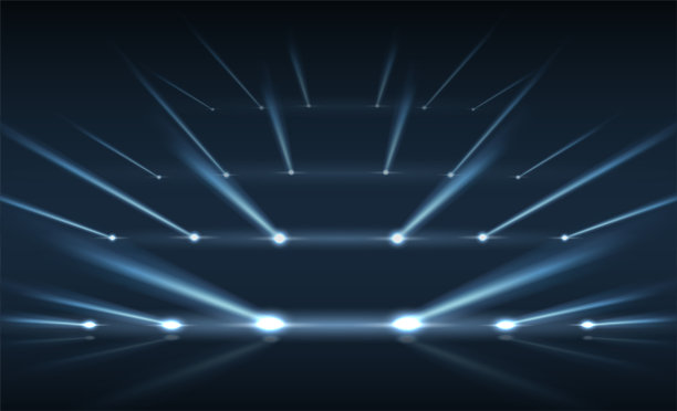 抽象的蓝光背景。深色背景上的发光条纹。矢量图图片下载