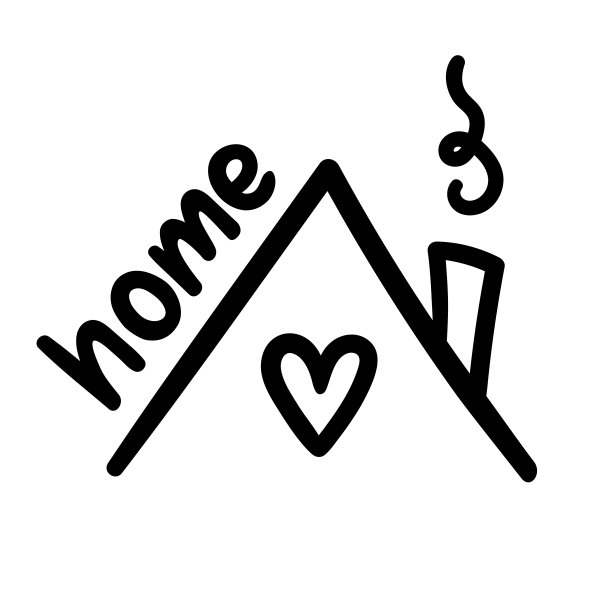 矢量涂鸦线素描的房子屋顶与烟囱和蒸汽，心和字母的家。浪漫的装饰浪漫的元素，贴纸，图标，标志孤立在白色背景。图片下载