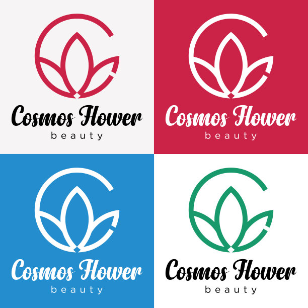 设置字母C字母组合宇宙花美丽风格。莲花水疗瑜伽标志设计矢量图片下载